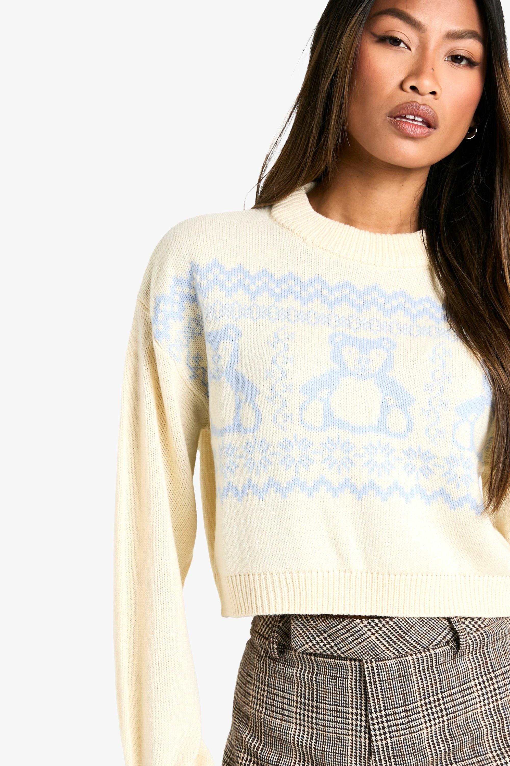 Maglione natalizio corto con orsetto e farisle boohoo IT